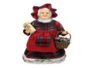 16 Country Rustic Mrs. Claus in Red Checkered Dress Holding a Basket and Gift Christmas Figure