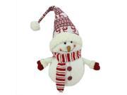 24 Ivory Red and White Chubby Smiling Snowman with Reindeer Hat Plush Table Top Christmas Figure
