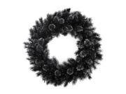 36 Battery Operated Black Bristle Artificial Christmas Wreath Warm White LED Lights