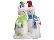 8.5 Iridescent Snowy Snowman Couple with Green and Blue Scarves Table Figure