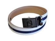 Negative Ion Leather Sports Belt with Buckle White Blue