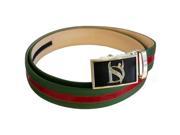 Negative Ion Leather Sports Belt with Buckle Dark Green Red