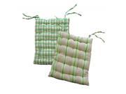 15 Green White and Beige Striped Reversible Indoor Chair Cushion with Ties