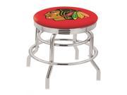 25 L7C3C Chrome Double Ring Chicago Blackhawks Swivel Bar Stool with 2.5 Ribbed Accent Ring
