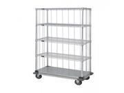 Quantum 3 Sided Dolly Base Wire Shelf Cart 63 H Post Dolly Base Units with 4 Wire shelves 1 Solid shelf Rods and Tabs 18 W X 48 L X 70 H