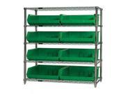 Quantum Complete 5 Shelf Wire Shelving Unit with 8 Ultra Bins Green