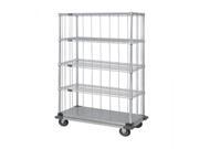 Quantum 3 Sided Dolly Base Wire Shelf Cart 74 H Post Dolly Base Units with 4 Wire shelves 1 Solid shelf Rods and Tabs 24 W X 36 L X 81 H