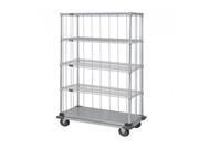 Quantum 3 Sided Dolly Base Wire Shelf Cart 63 H Post Dolly Base Units with 4 Wire shelves 1 Solid shelf Rods and Tabs 18 W X 60 L X 70 H