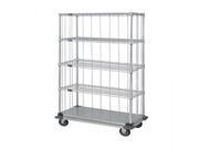 Quantum 3 Sided Dolly Base Wire Shelf Cart 74 H Post Dolly Base Units with 4 Wire shelves 1 Solid shelf Rods and Tabs 18 W X 60 L X 81 H
