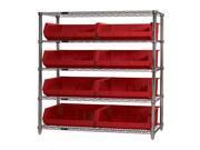 Quantum Complete 5 Shelf Wire Shelving Unit with 8 Ultra Bins Red