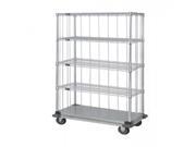 Quantum 3 Sided Dolly Base Wire Shelf Cart 63 H Post Dolly Base Units with 4 Wire shelves 1 Solid shelf Rods and Tabs 24 W X 36 L X 70 H