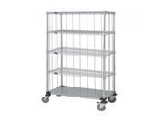Quantum 3 Sided Stem Caster Wire Shelf Cart 74 H Post Stem Caster Units with 4 Wire shelves 1 Solid shelf Rods and Tabs 18 W X 36 L X 80 H