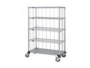 Quantum 3 Sided Stem Caster Wire Shelf Cart 74 H Post Stem Caster Units with 4 Wire shelves 1 Solid shelf Rods and Tabs 24 W X 36 L X 80 H