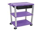 H. Wilson 3 Shelf Multipurpose Mobile Utility Cart With Locking Pullout Drawer Purple Nickel