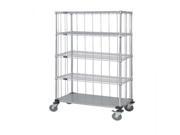 Quantum 3 Sided Stem Caster Wire Shelf Cart 74 H Post Stem Caster Units with 4 Wire shelves 1 Solid shelf Rods and Tabs 18 W X 60 L X 80 H