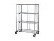 Quantum 3 Sided 4 Wire Shelf Cart With Rods Tabs 74 H Post 5 Stem Caster Units with Rods and Tabs 24 W X 48 L X 80 H