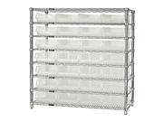 Quantum Storage Systems Complete 8 Shelf Wire Shelving Unit with 28 QUS240CL Clear View Ultra Bins 14 W X 36 L X 74 H