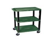 H.Wilson Mobile Multipurpose Commercial 3 Flat Plastic Shelf Tuffy Utility Service Cart With Push Handle Hunter Green 34