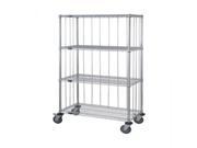 Quantum 3 Sided 5 Wire Shelf Cart 74 H Post 5 Stem Caster Units with Rods and Tabs 24 W X 36 L X 80 H