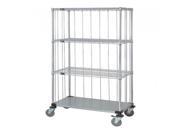 Quantum 3 Sided Stem Caster Wire Shelf Cart 74 H Post Stem Caster Units with 3 Wire shelves 1 Solid shelf Rods and Tabs 24 W X 36 L X 80 H