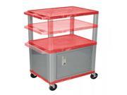 H. WILSON Rolling Mobile Multipurpose Storage Utility Cart With Locking Stainless Steel Cabinet Red Nickel Legs