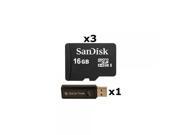 3 PACK SanDisk 16GB MicroSD HC Memory Card SDSDQAB 016G Bulk Packaging LOT OF 3 with SoCal Trade USB 2.0 MicoSD SD Memory Card Reader