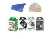 Fujifilm Instax Mini Instant Film 4-PACK BUNDLE SET , SKY BLUE 10 + Black Frame 10 + Monochrome 10 + Twin 20 + Original Cleaning Cloth + Stickers for Mini 90 8