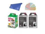 Fujifilm Instax Mini Instant Film 3-PACK BUNDLE SET , Twin Pack ( 20 ) + 2-SET Monochrome ( 20 ) + Original Cleaning Cloth + Stickers 20 pcs. for Mini 90 8 70 7