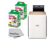 NEW Fujifilm instax SHARE Smartphone Printer SP-2 (Gold) + Fujifilm Instax Mini Twin Pack Instant Film (40 Shots) + Photo4Less Cleaning Cloth + Filming Bundle -