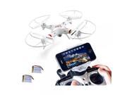 XGO outdoor toys Rc WiFi FPV Quadcopter Drone with HD Camera 4 Channel 2.4GHz 6-Gyro Headless APP control White,2 li-po battery Christmas G