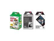 Fujifilm Instax Mini Instant Film 3-PACK BUNDLE SET , Twin Pack ( 20 ) + Monochrome ( 10 ) + Black Frame ( 10 ) 90 8 70 7s 50s 25 300 Camera SP-1 Printer
