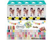polaroid instant film 100 sheets and picture frame accessory bundle  designed for use with fujifilm instax mini and pic 300 cameras