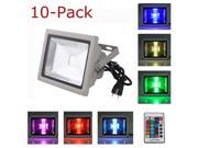 10 Pack 30W Waterproof Outdoor Security LED Flood Light Spotlight High Powered RGB Color Change with Plug and Remote Control AC85V 265V