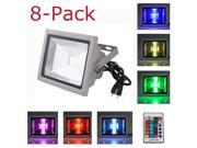 8 Pack 50W Waterproof Outdoor Security LED Flood Light Spotlight High Powered RGB Color Change with Plug and Remote Control AC85V 265V