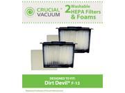 2 Dirt Devil F13 F 13 Washable HEPA Filters Plus Foam Inserts Fits Dirt Devil Reaction Dual Cyclonic Reaction All Surface Reaction Fresh and Action Vacuum