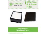 1 Dirt Devil F51 HEPA Filter 1 Foam Filter Fits Dirt Devil Ultra Cyclonic Upright Vacuum Model UD70010; Compare to Dirt Devil F51 Vacuum Cleaner Filter Part