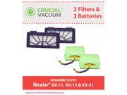 2 Neato Batteries 2 XV Pet Allergy Filters; Fits XV 11 XV 12 XV 15 Robotic Floor Vacuums; Designed Engineereed by Crucial Vacuum