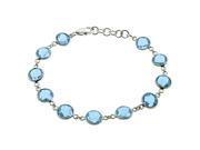 25 Ct Checkerboard Round Blue Topaz 925 Silver 7 Bracelet with 1 ext