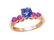 1.22 Ct Round Blue Tanzanite Pink Sapphire 14K Rose Gold Engagement Ring