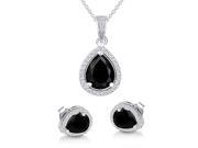 925 Sterling Silver Pear Black and White Cubic Zirconia Pendant and Earrings Set