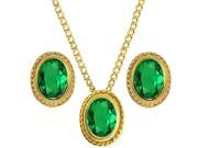 1.80 Ct Green Simulated Emerald 925 Yellow Gold Plated Silver Pendant Earrings Set