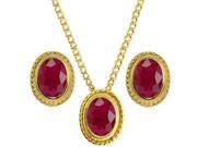 3.06 Ct Oval Red Ruby 925 Yellow Gold Plated Silver Pendant Earrings Set