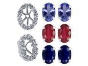 3.30 Ct Oval Tanzanite Ruby and Sapphire 925 Sterling Silver Studs with Jackets