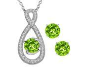 3.34 Ct Green Peridot 925 Sterling Silver Pendant Earrings Set with 18 Chain