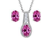 2.28 Ct Oval Pink Created Sapphire 14K White Gold Pendant Earrings Set