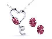 1.95 Ct Red 14K White Gold Pendant Earrings Set Made With Swarovski Zirconia