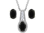 1.54 Ct Oval Black Onyx 14K White Gold Pendant Earrings Set