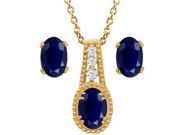 2.20 Ct Oval Blue Sapphire 14K Yellow Gold Pendant Earrings Set With 18 Chain