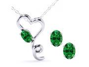 3.16 Ct Oval Green Simulated Emerald 925 Sterling Silver Pendant Earrings Set