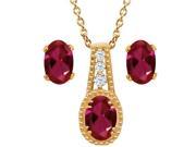 2.37 Ct Oval Red Created Ruby 14K Yellow Gold Pendant Earrings Set